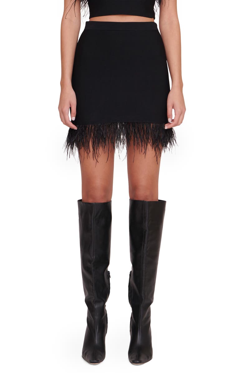 STAUD Chaya Ostrich Feather Trim Skirt, Main, color, 