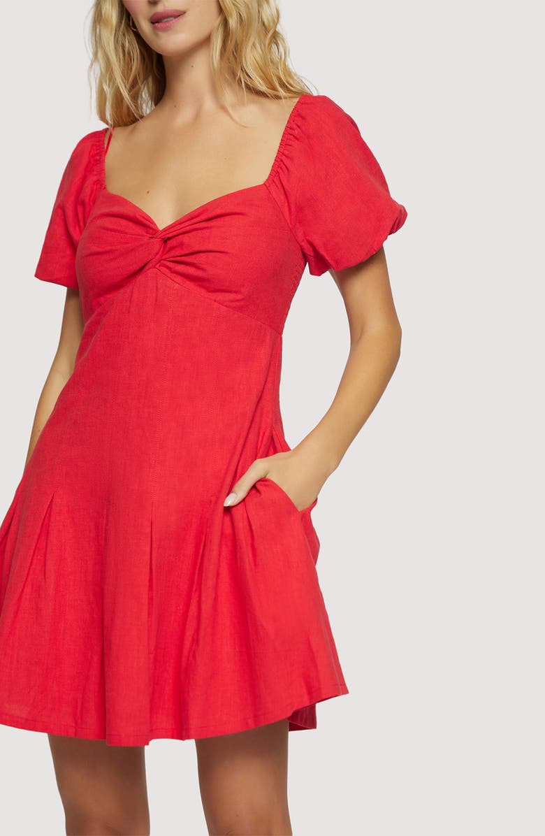 Lost + Wander Catania Puff Sleeve Linen & Cotton Mini Sundress, Alternate, color, Red