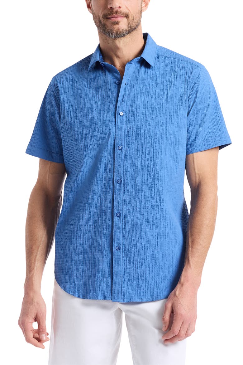 Thresher Short Sleeve Button-Up Shirt, Main, color, BLUE