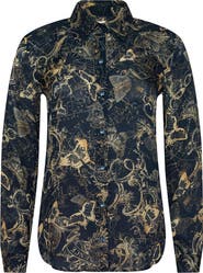 L'AGENCE Nina Zodiac Toile Print Silk Button-Up Shirt