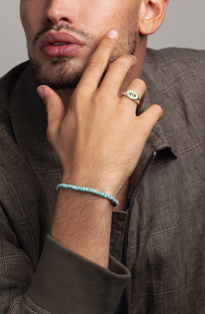 Nialaya Evil Eye Signet Ring, Alternate, color, Silver / Green Eye