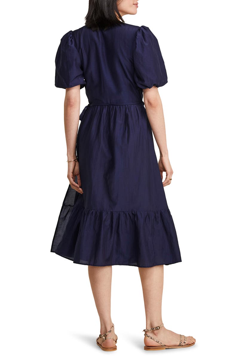 vineyard vines Puff Sleeve Cotton & Silk Midi Wrap Dress, Alternate, color, 