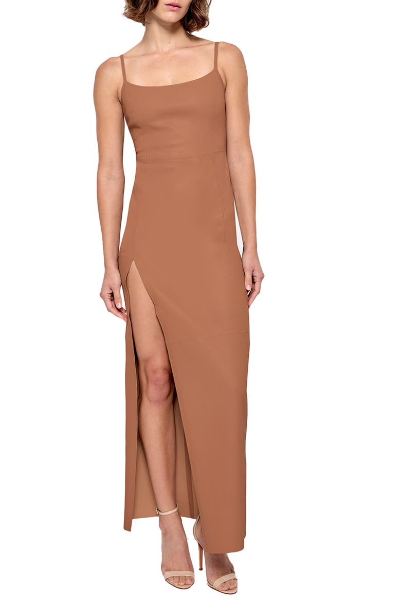 Aphrodite Stretch Leather Dress, Main, color, Caramel