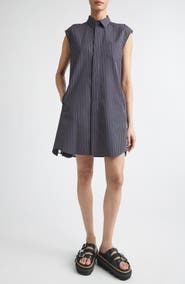 Sacai Stripe Cap Sleeve Poplin & Chiffon Shirtdress