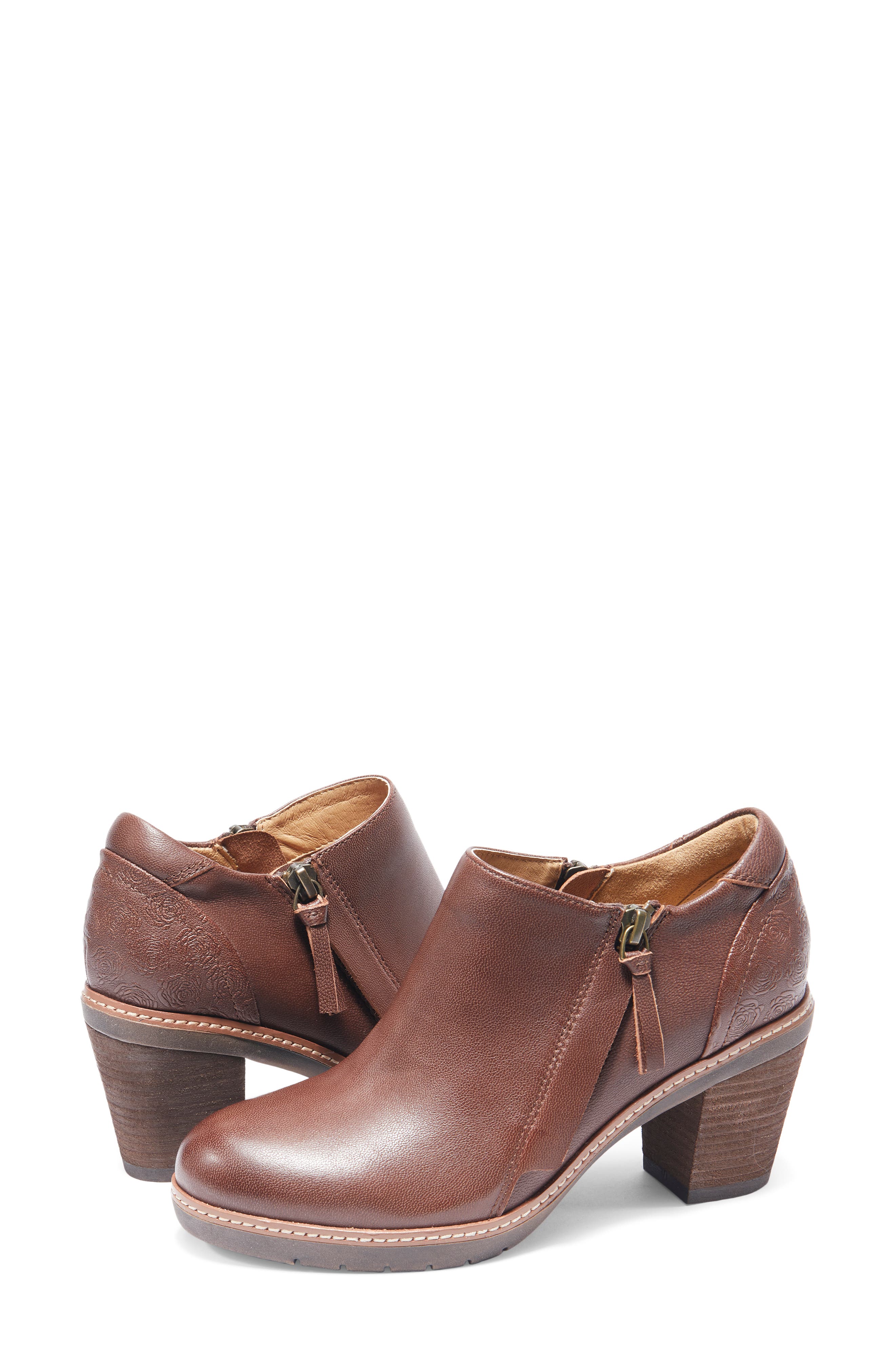 Rylee Floral Embossed Leather Bootie, Alternate, color, DARK BROWN