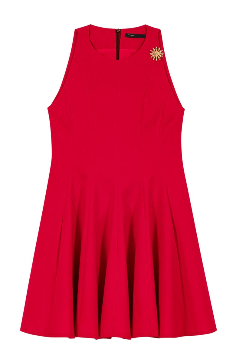 maje Short flared linen-blend dress, Alternate, color, Red