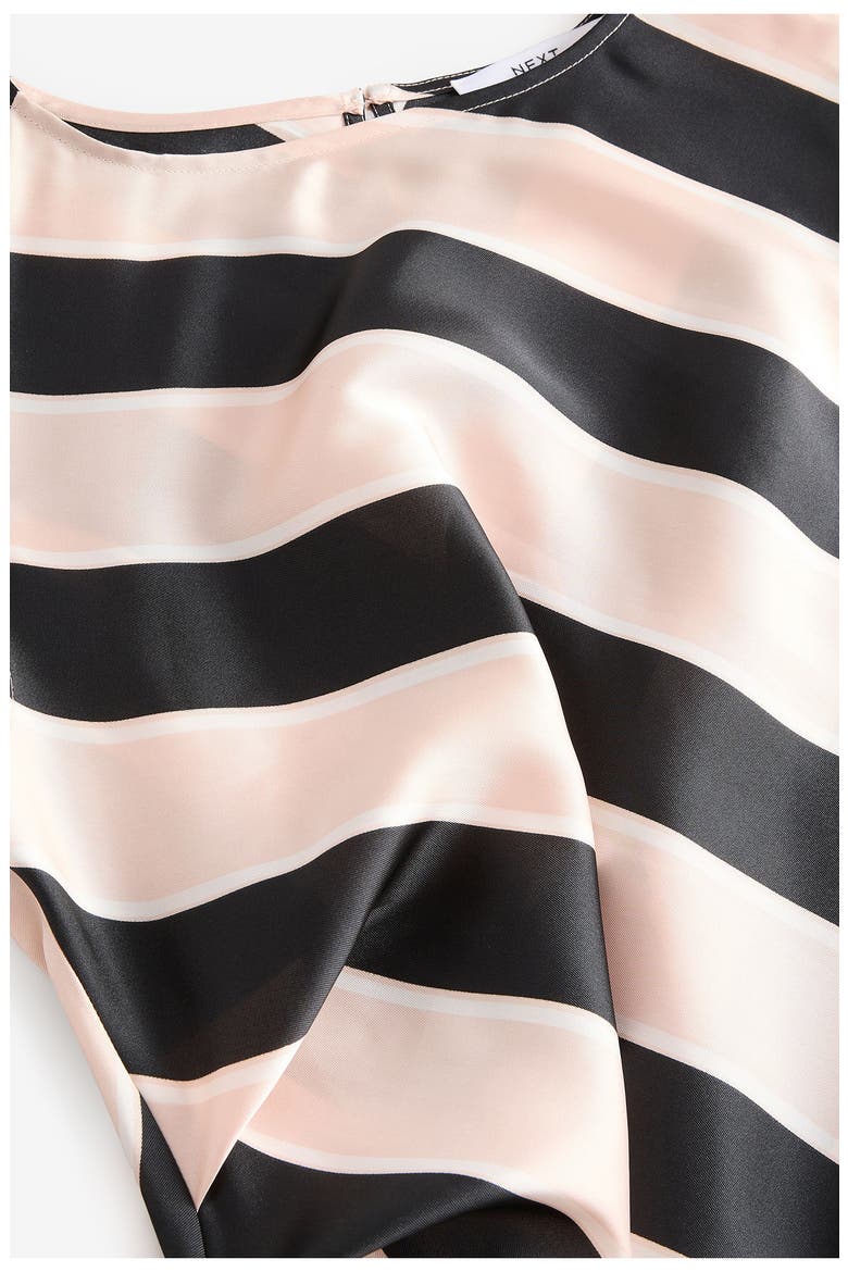 Stripe Sleeveless Satin Drape Midi Dress, Alternate, color, BLACK