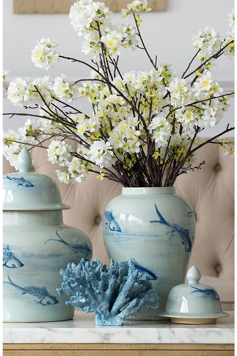 Koi Porcelain Lidded Jar, Alternate, color, WHITE