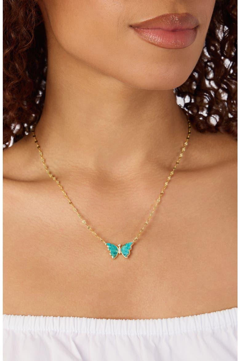 Turquoise Butterfly Pendant Necklace, Alternate, color, TURQUOISE/ GOLD