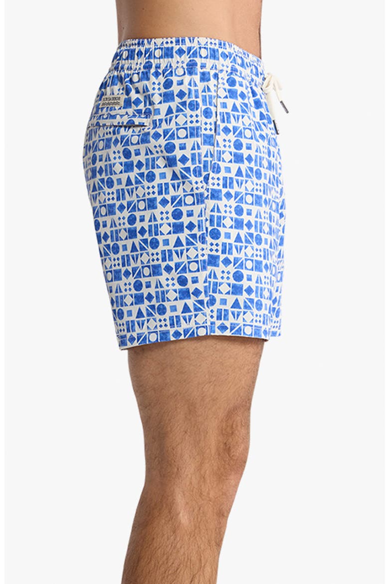 Bungalow Tile Print Water Repellent Swim Trunks, Alternate, color, AZURE GEO