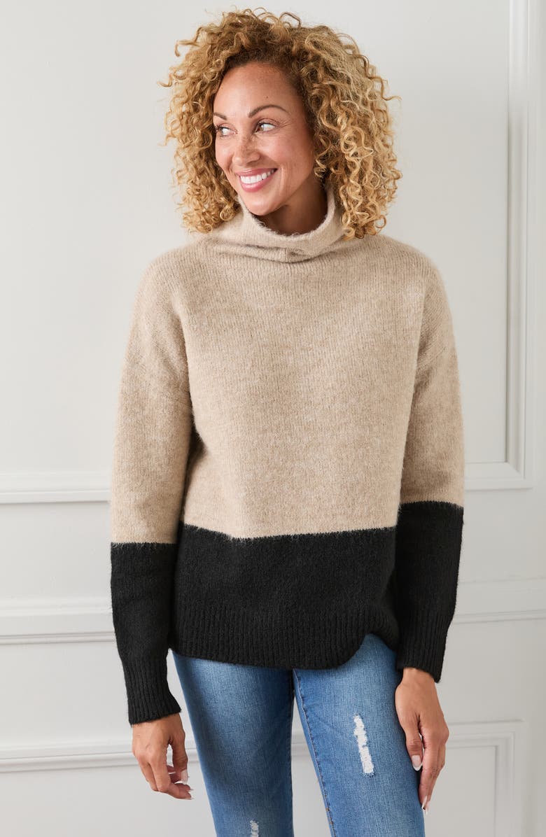 Karen Kane Colorblock Turtleneck Sweater, Alternate, color, Oatmeal