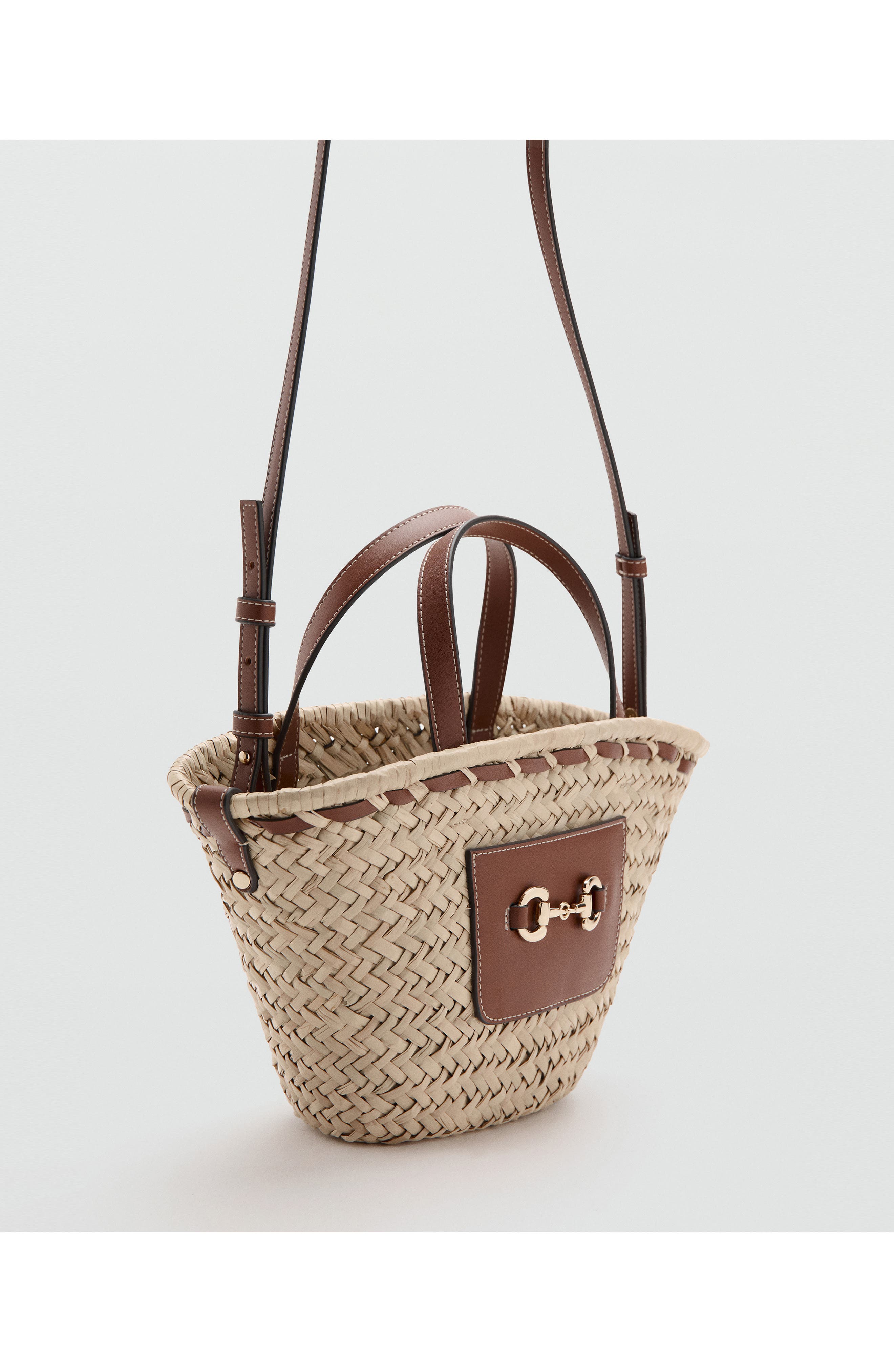 MANGO Small Natural Fiber Top Handle Bag, Alternate, color, 