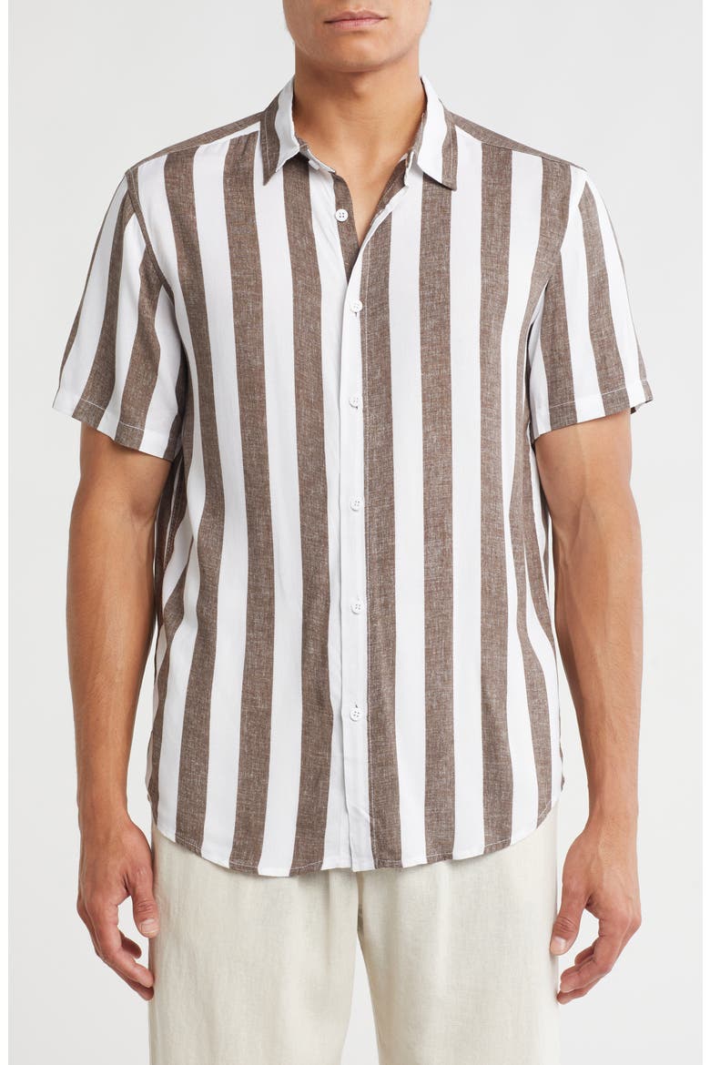 Short Sleeve Button-Up Shirt, Main, color, BROWN