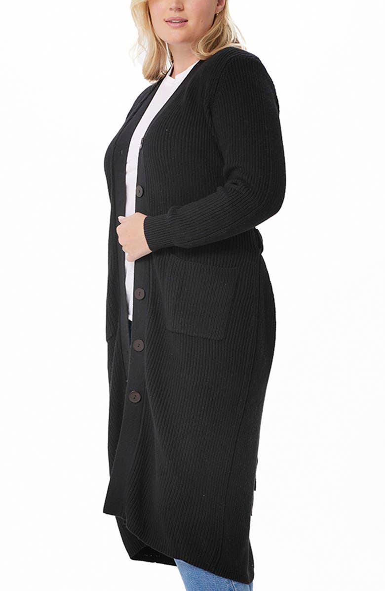 MINNIE ROSE Belted Longline Rib Cotton & Cashmere Cardigan, Alternate, color, 