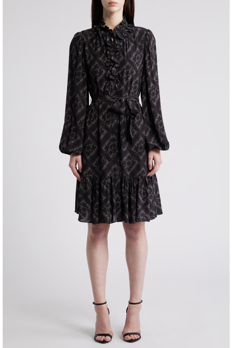 Landry Long Sleeve Leaf Print Dress, Main, color, BLACK MULTI