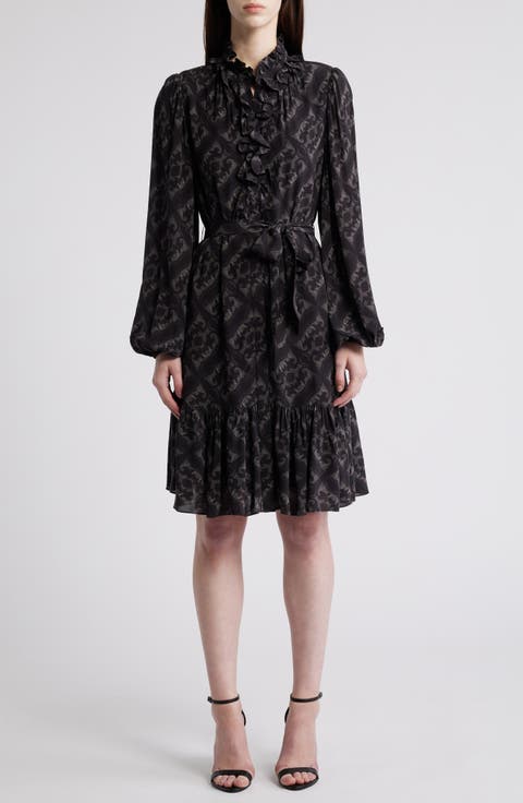 Landry Long Sleeve Leaf Print Dress