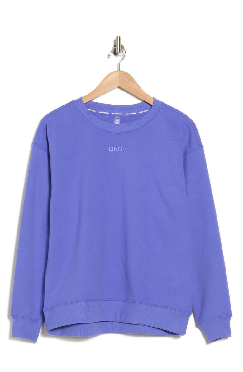 DKNY Embroidered Logo Long Line Crewneck Sweatshirt, Alternate, color, 