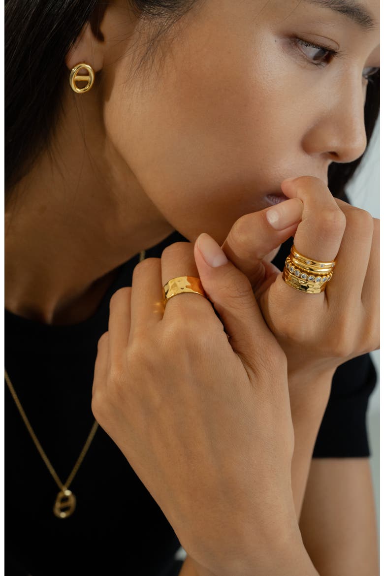Sterling Silver 18k Gold Plated Fiona Ring Textured Statement Modern, Alternate, color, Gold