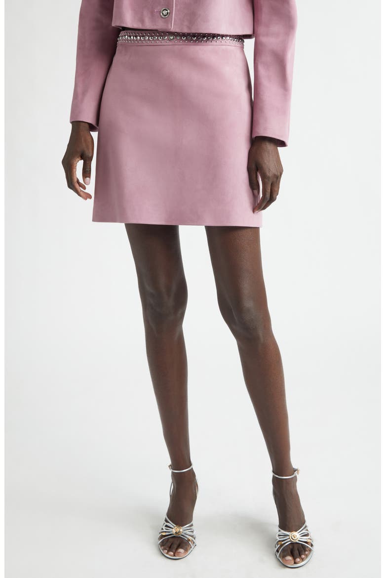 Studded Waist Suede Miniskirt, Main, color, DUSTY MAUVE