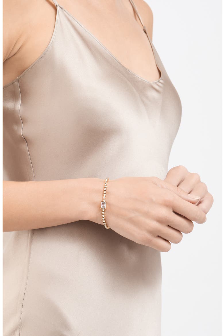 14K Gold Plate Crystal Tennis Bracelet, Alternate, color, GOLD