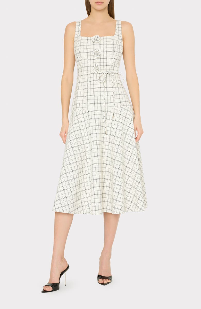 Milly Mira Plaid Midi Dress, Main, color, White/ Black