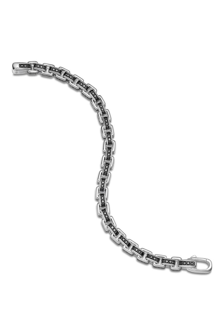 Men's Box Chain Bracelet in Sterling Silver with Black Diamonds, 7.3mm, Alternate, color, STERLING SILVER