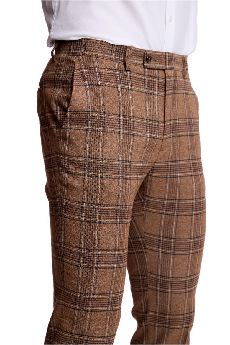 Downing Slim Fit Plaid Dress Pants, Alternate, color, BROWN TAN PLAID