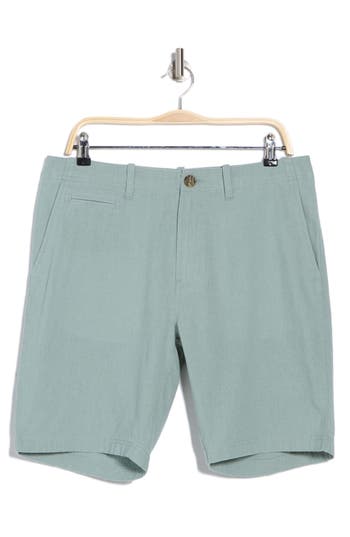 14th & Union Linen Blend Trim Fit Shorts In Grey Blue