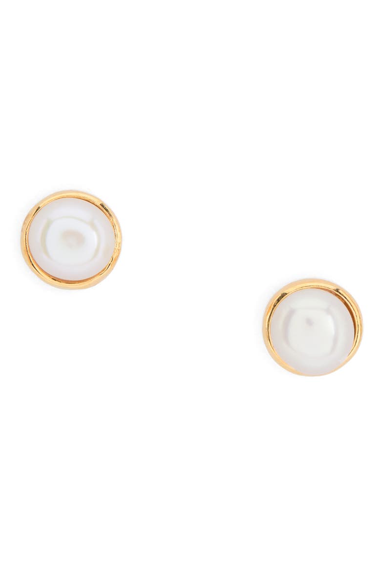 Cultured Pearl Stud Earrings, Main, color, YELLOW GOLD