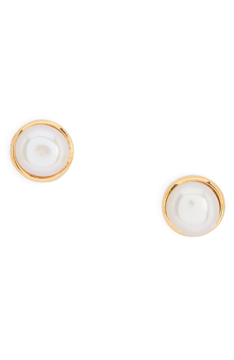 Monica Vinader Cultured Pearl Stud Earrings, Main, color, Yellow Gold
