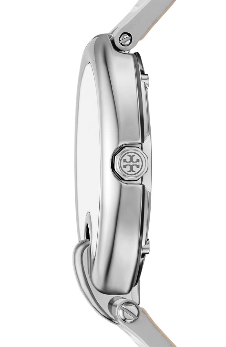 Tory Burch The Pierced Leather Strap Watch, 36mm, Alternate, color, Silver