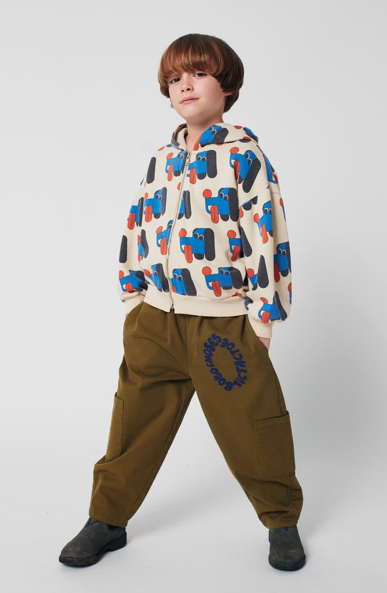 Bobo Choses Kids' Doggy Mate Organic Cotton Fleece Zip Hoodie, Alternate, color, Off White