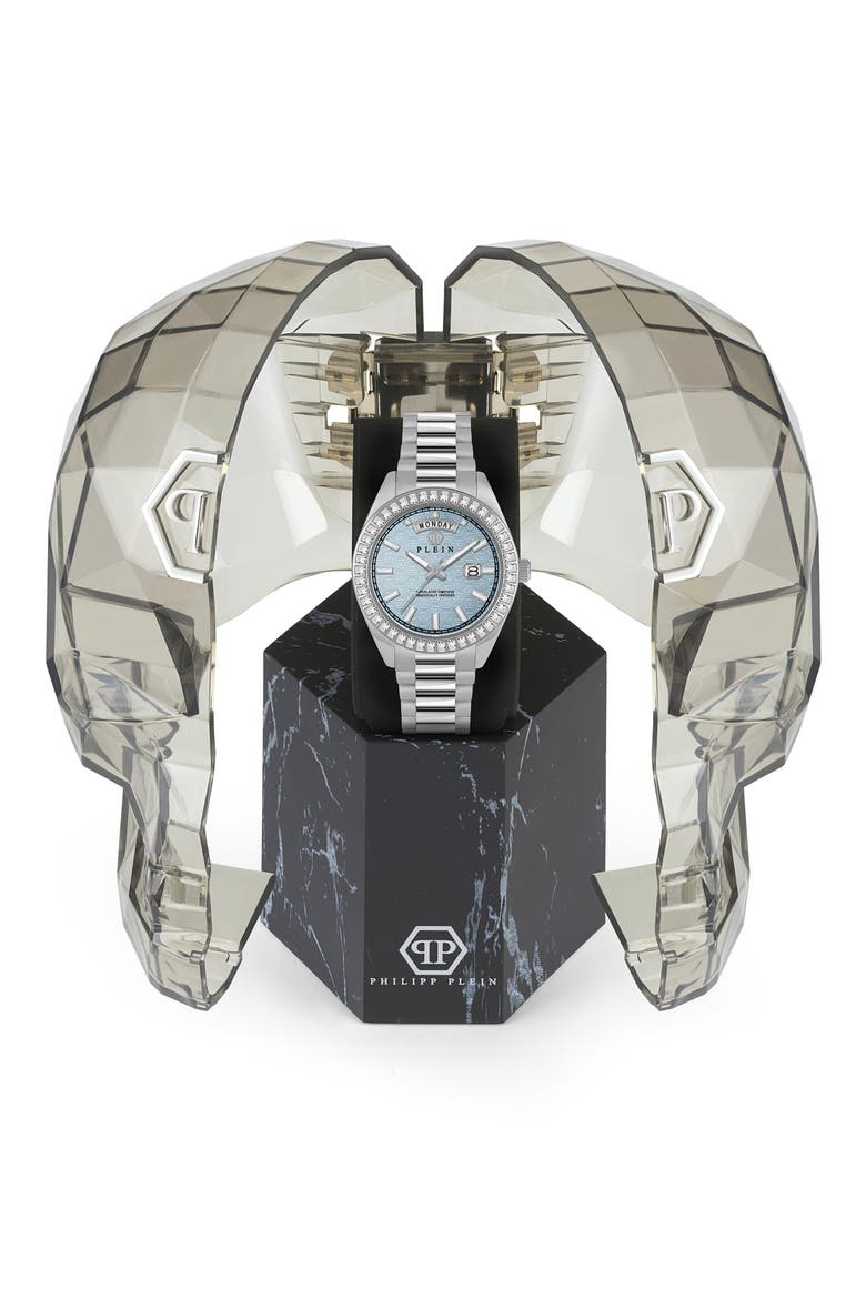 Date Superlative Crystal Bezel Bracelet Watch, 42mm, Alternate, color, STAINLESS STEEL