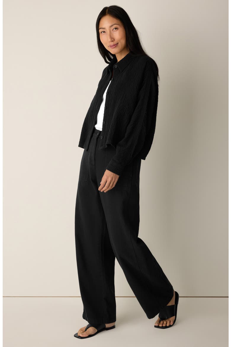 Organic Cotton Crepe Cropped Jacket, Alternate, color, BLACK