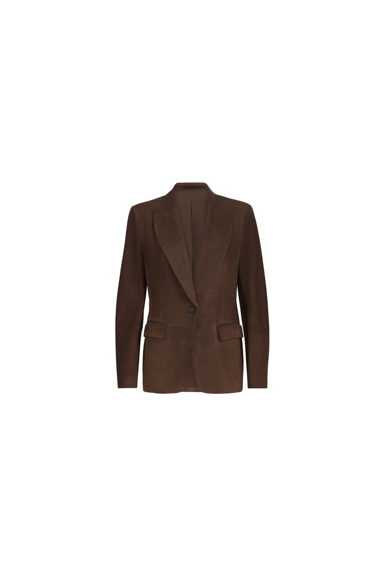 Suede blazer with monili, Alternate, color, Rust Brown