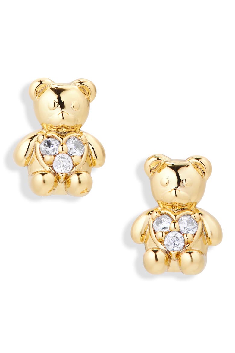 mini bear stud earrings, Alternate, color, CLEAR/ GOLD