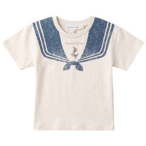 Kids Sailor Collar T-Shirt, Cream, 95% Cotton 5% Spandex