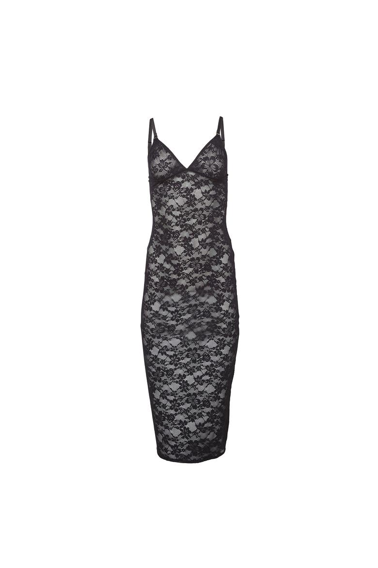 Le Stretch Lace Slip Dress, Alternate, color, BLACK