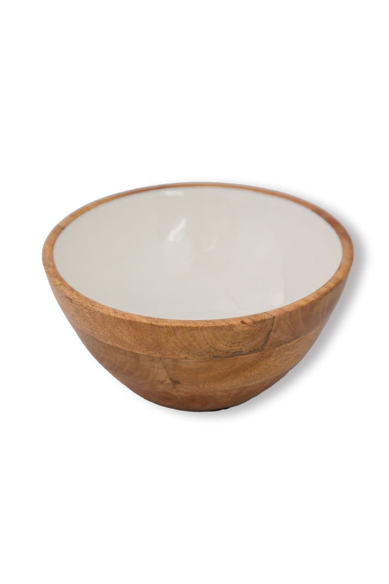 Wood + White Collection Mango Wood Serving Bowl, Medium, Main, color, White, Brown