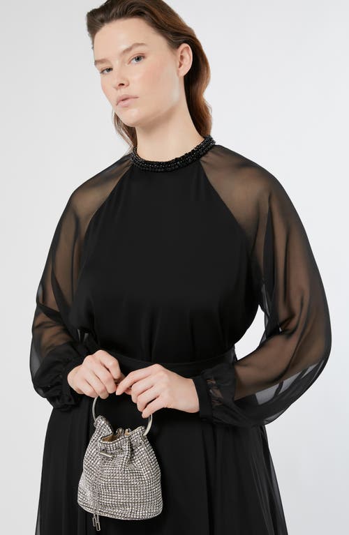 Marina Rinaldi Cambusa Bead Neckline Sheer Sleeve Cady Top In Black