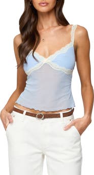 EDIKTED Lace Trim Mesh Camisole