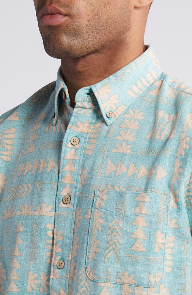 Faherty Breeze Short Sleeve Button-Down Shirt, Alternate, color, Teal Naupaka