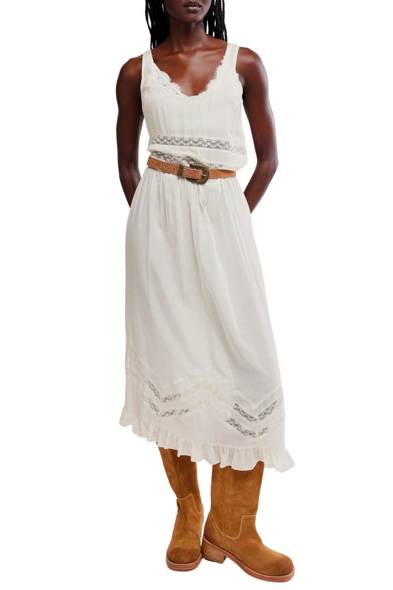 Voile and Lace Midi Dress, Main, color, IVORY COMBO