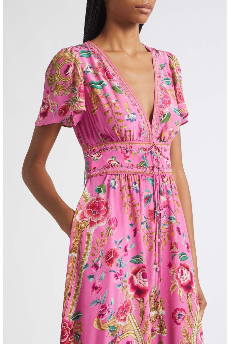 Floral V-Neck Silk Midi Dress, Alternate, color, MATADORA FLORA