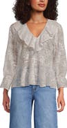 Lands' End Feminine Ruffle Chiffon V Neck Blouse