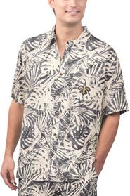 Margaritaville Men's Margaritaville Tan New Orleans Saints Sand Washed Monstera Print Party Button-Up Shirt