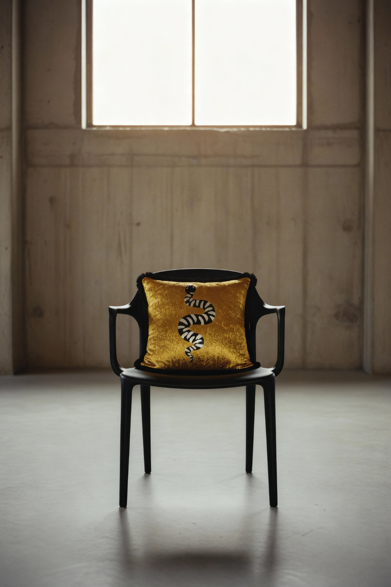Serpiente Crushed Velvet Throw Pillow, Alternate, color, Saffron
