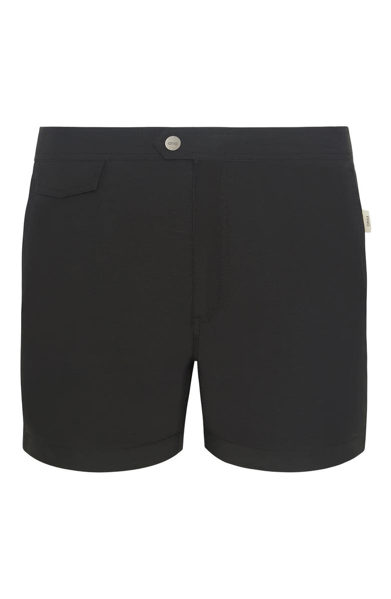 Onia Calder Side Elastic 4"  Swim Trunk, Alternate, color, Black