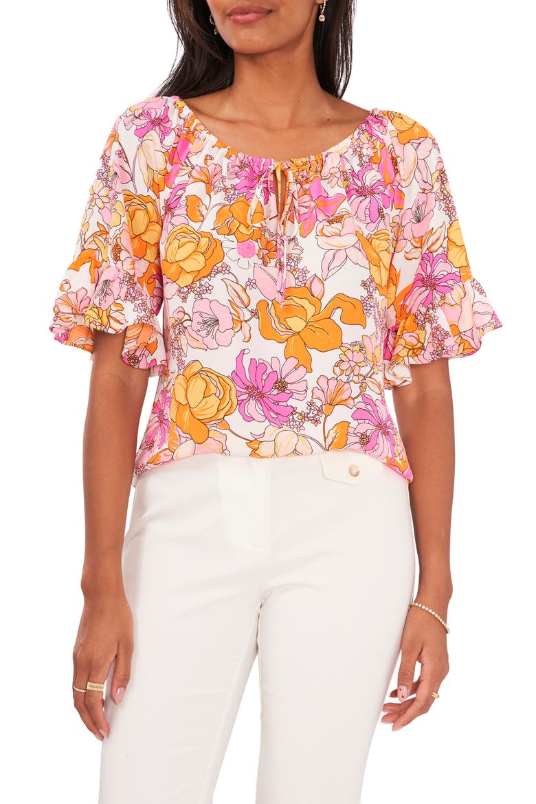 Floral Off the Shoulder Top, Main, color, PINK/ORANGE/WHITE