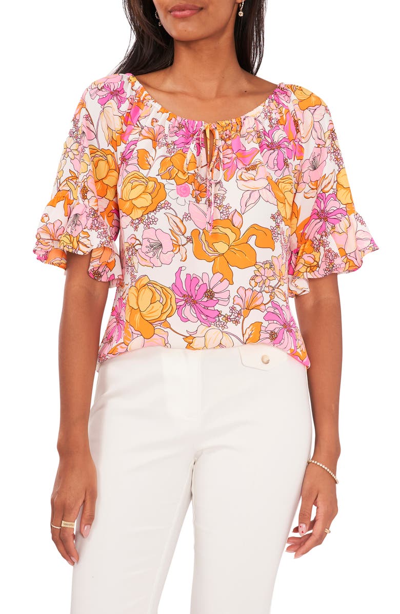 Chaus Floral Off the Shoulder Top, Main, color, Pink/Orange/White